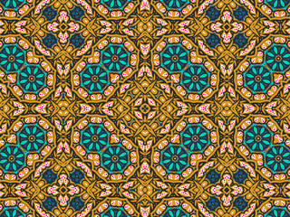 Wallpaper Geometric Seamless Ornament Abstract Pattern Green, Black, Blue, and Gold Yellow with Red Dots For print and Background. Geometric Tile Digital Paper.