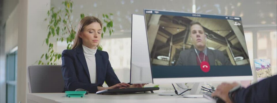 Busy modern office concept. Having a conference video call in an office. 