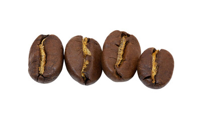 Roasted coffee beans, close-up. Coffee bean isolated on white