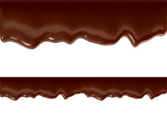 Realistic chocolate falling drops. Vector illustration isolated on white background. Сan easily be used for different backgrounds. EPS10.	