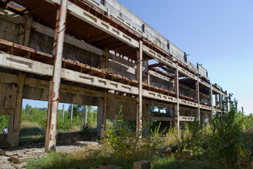 Chyhyryn Nuclear Power Plant. The building of the abandoned Ukrainian nuclear power plant Chigirinskaya. The ruins of buildings and structures. © Deniz