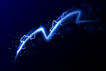 Abstract effect of sparkling lightning. Energy charge. Blue glowing flash