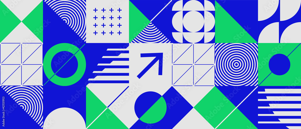 Wall mural abstract background with geometric shapes and halftone textures. minimalistic geometric pattern in s
