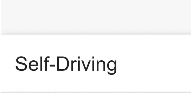 Searching For Self-Driving Vehicle in Search Bar Screen View. Online Network Website Search Box. Searching The World Wide Web Internet on a Computer. Typing Into Search Engine Box Viewpoint of Monitor