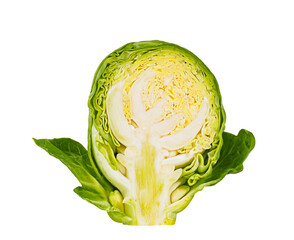 Obraz premium cross section of one brussels sprouts, close-up, isolated on white background