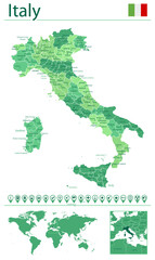 Obraz premium Italy detailed map and flag. Italy on world map.