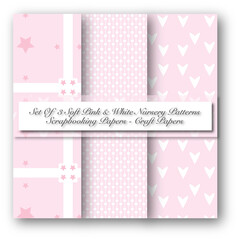 Set of 3 Soft Pink & White Seamless Nursery Patterns