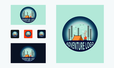 Camping Hiking Adventure Logo Design Vector Template