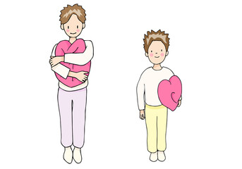 ハートのクッションを持つ男の子