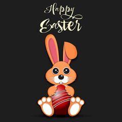 Happy Easter. Rabbit with easter egg decorated in the form of a cricket ball on an isolated background. Pattern for greeting card, banner, poster, invitation. Vector illustration