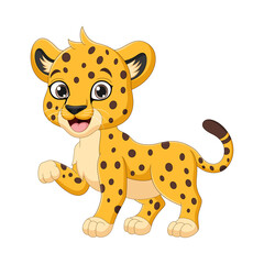 Cute baby cheetah cartoon on white background