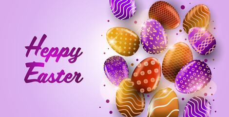 Fototapeta na wymiar happy easter holiday celebration banner flyer or greeting card with decorative eggs horizontal