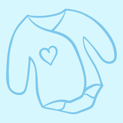 Cartoon blue newborn baby boy bodysuit clothes things line art sketch isolated vector icon