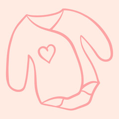 Cartoon pink newborn baby girl bodysuit clothes things line art sketch isolated vector icon