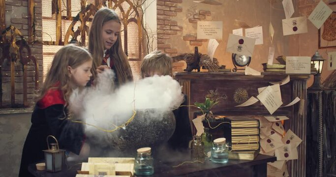 Wizard school students are learning how to brew potions in class, 4k