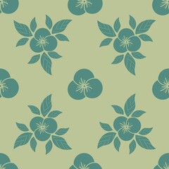 Seamless floral pattern with abstract flowers on a light green background 