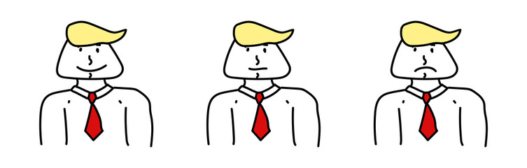 Cartoon drawing of a man, with different facial expressions.