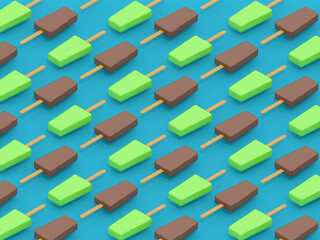 Fototapeta na wymiar seamless pattern of popsicles on a blue background, green and brown