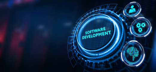 Inscription Software Development on the virtual display. Business, modern technology, internet and networking concept.