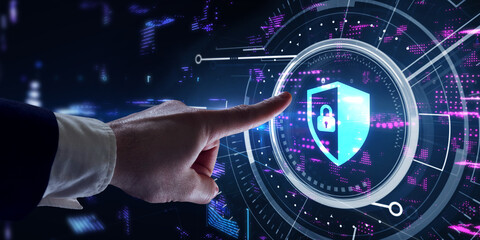 Cyber security data protection business technology privacy concept. Young businessman  select the...