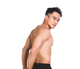 Fototapeta premium Asian young muscular man on white background