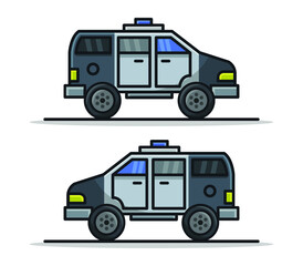 Cartoon illustrated police van
