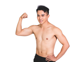 Fototapeta premium Asian young muscular man on white background