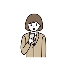 スマートフォンを操作するスーツ姿の若い女性