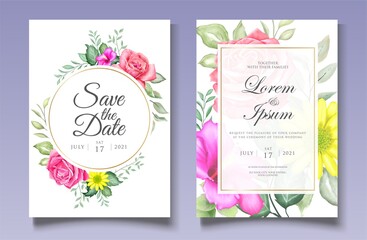 Watercolor floral wedding invitation template