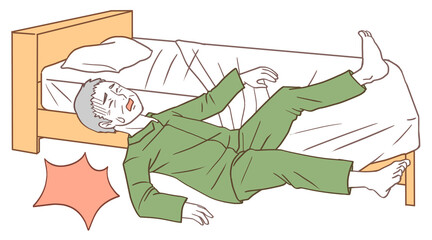 ベッドから転倒する男性の高齢者（シンプルカラーバージョン）