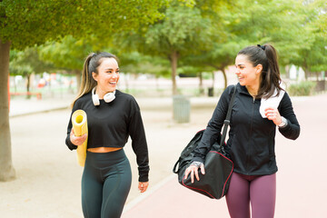 Happy young women looking excited to do a cardio workout