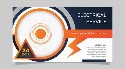 Electrician horizontal banner template . -  Vector.