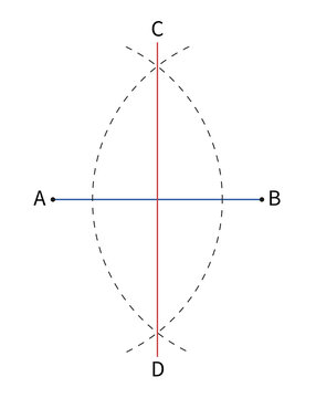 bisect line segment with compass, geometry education. diagram isolated on white background