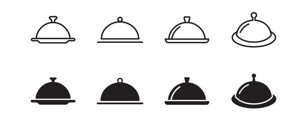 Covered food, tray dish, food tray, cloche, platter, salver icon set. Vector graphic illustration. Suitable for website design, logo, app, template, and ui.  © IconLauk