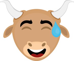 Vector emoticon illustration of the face of a cartoon bull with a embarrassment expression and a drop of water falling from his head