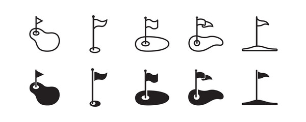 Golf flag icon set. Vector graphic illustration. Suitable for website design, logo, app, template, and ui. 