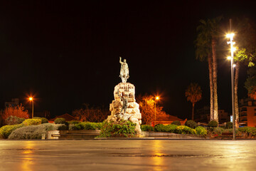 Placa d'Espanya of Palma de Mallorca in Spain  . King James on the horse statue in Palma from Balearic Islands
