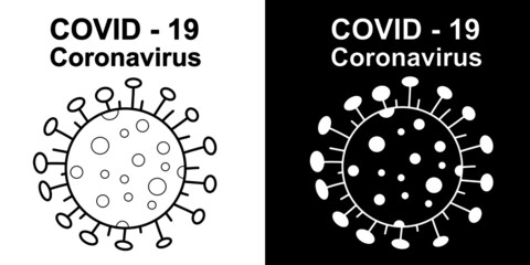 Icon coronavirus disease COVID-19 infection medical isolated. pathogen respiratory influenza covid virus cells. New official name for Coronavirus disease named COVID-19, Black and white background 