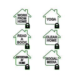 Stay home concept.Work from home,reading book, yoga,clean home, entertain at home, social media. Self isolation, quarantine due to coronavirus. Set of icon Vector of home activities