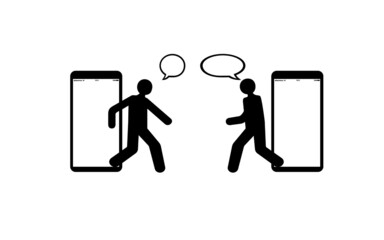 Stay home and work at home Can communicate with friends via mobile phones as if they were in the presence, to avoid the spread of coronavirus or covid - 19.icon mobile phones White background.