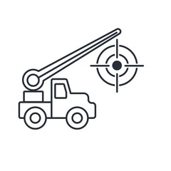 Lifting сrane and target. Higher level target. Raise the bar. Improving the skills of mastery and ability. Vector linear icon illustration isolated on white background.