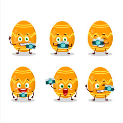 Photographer profession emoticon with orange easter egg cartoon character