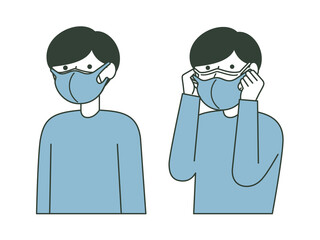 二重マスクを装着する男性