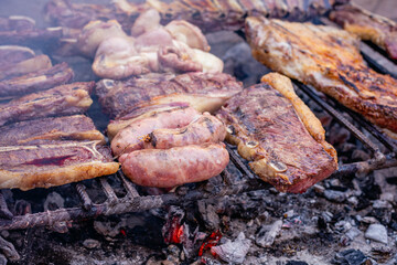 bricklayer construction worker grilled meat on Friday street