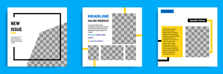 Set bundle collection of social media post template. Layout for online webinar, conference, training, seminar, course, and learning video. Minimal modern and simple style.