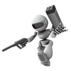 Naklejka premium 急降下して侵攻する人工知能のロボット兵。3Dレンダリング。