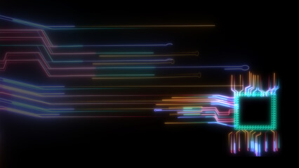 Futuristic digital intelligent chip data processing technology full power energy and blur laser circuit high speed transfer