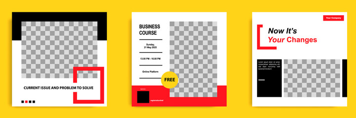 Set bundle collection of social media post template. Layout for online webinar, conference, training, seminar, course, and learning video. Minimal modern and simple style.