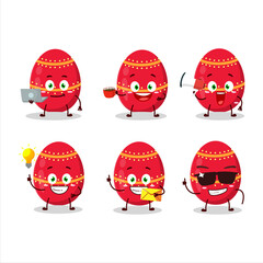Red easter egg cartoon character with various types of business emoticons