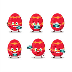Photographer profession emoticon with red easter egg cartoon character